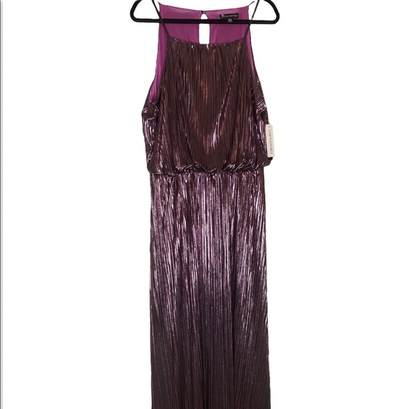 Brand New! Addison Evenings Shiny Purple Long Evening Gown with Foil Look Sz 16W - Picture 2 of 6